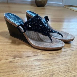 Coach Patent Leather Wedge Sandals